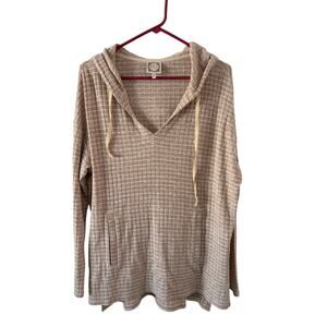 Unisex Beige & White Textured Lightweight Hoodie Top Size XL